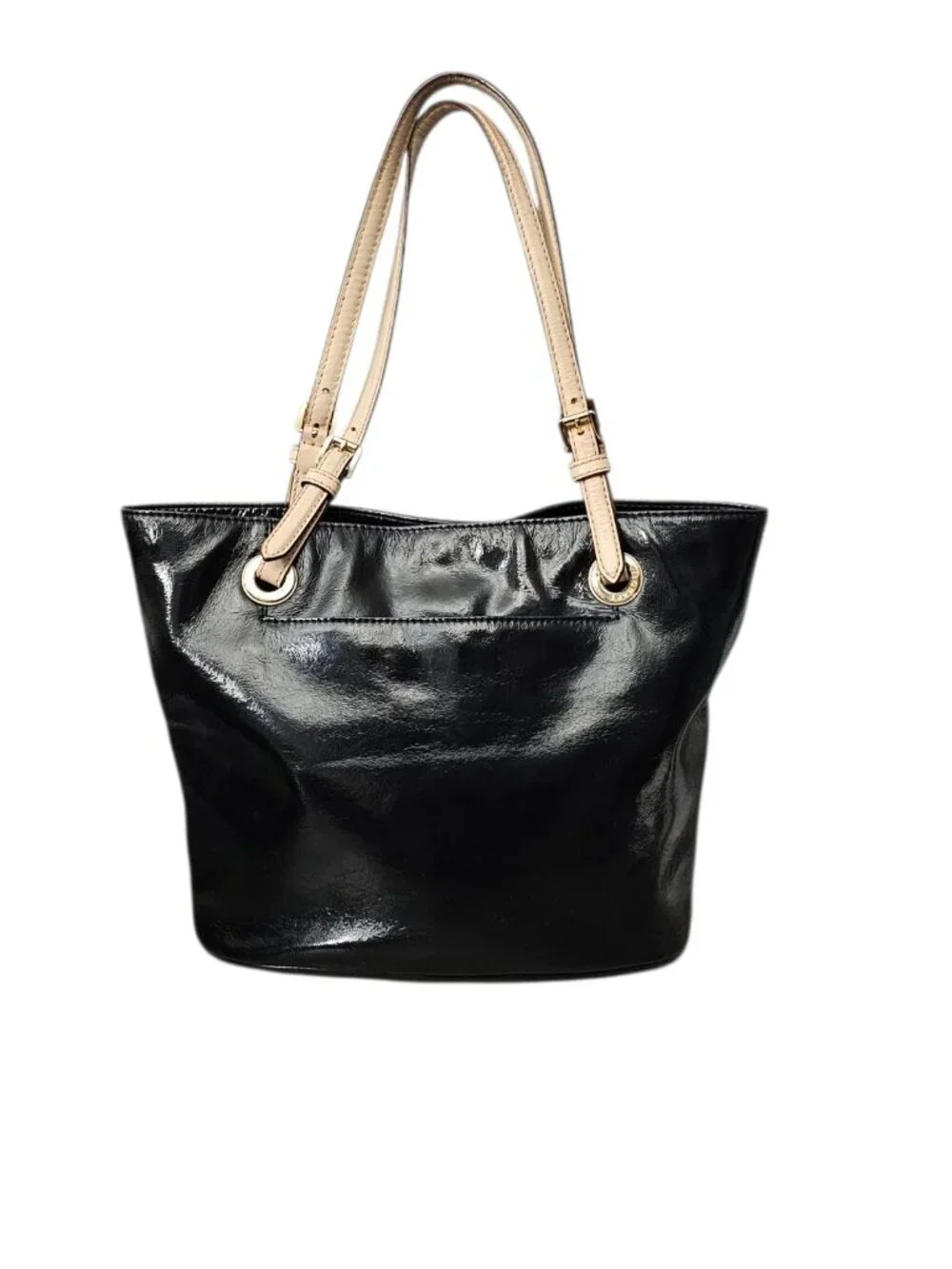 Michael Michael Kors Patent Leather Tote Buckle Shoulder Bag COA Black Tan